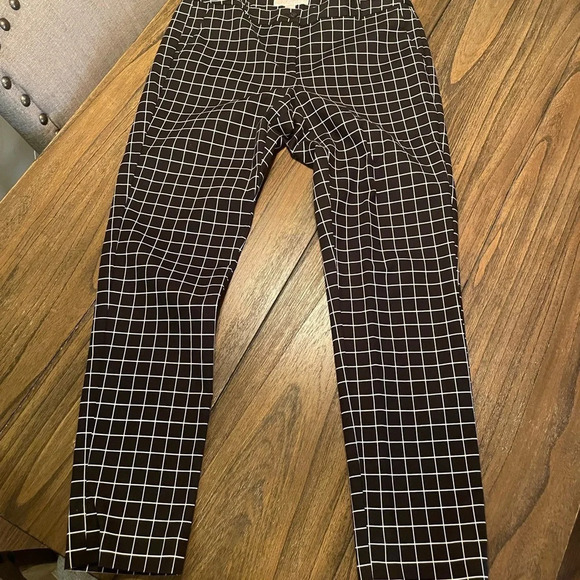 Michael Kors Miranda Trail Windowpane Print Black White Ankle Pant Women Size 8 - Picture 5 of 9